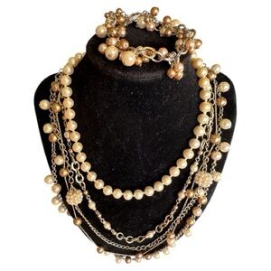 Elegant Pearl and Gold Multi-Layer Necklace